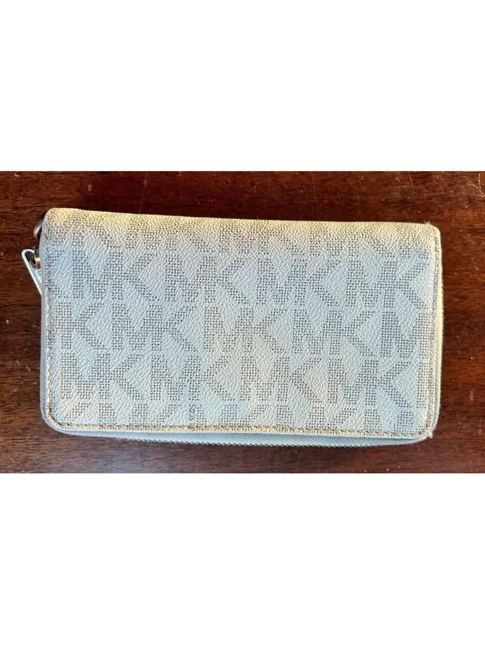 Michael Kors Beige Signature Logo Zip-Around Wallet with Gold Hardware